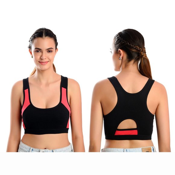 LACEVOZ Women's Cotton Rich Racer Back,Removable Padding Sports Bra. - Picture 7 of 9